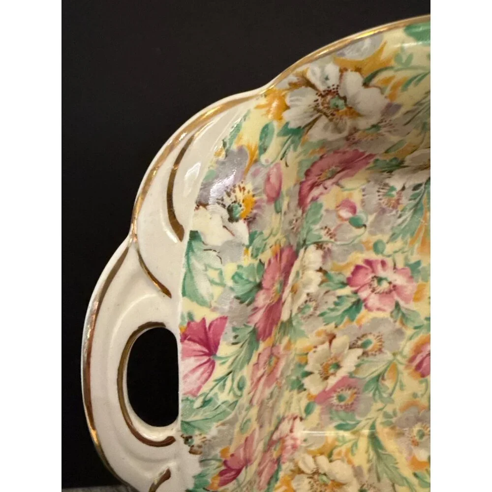 Vintage Ridgway England Floral Chintz Ceramic Serving Tray Platter With Handles - Picture 3 of 6